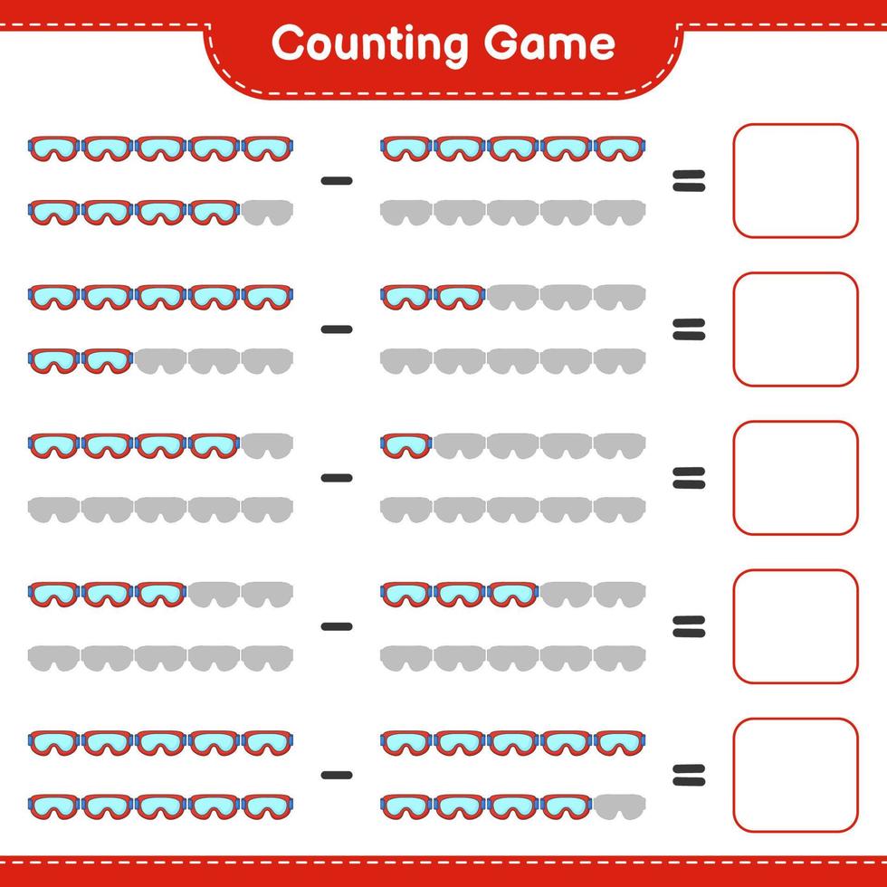 compter et faire correspondre, compter le nombre de lunettes et faire correspondre les bons numéros. jeu éducatif pour enfants, feuille de calcul imprimable, illustration vectorielle vecteur