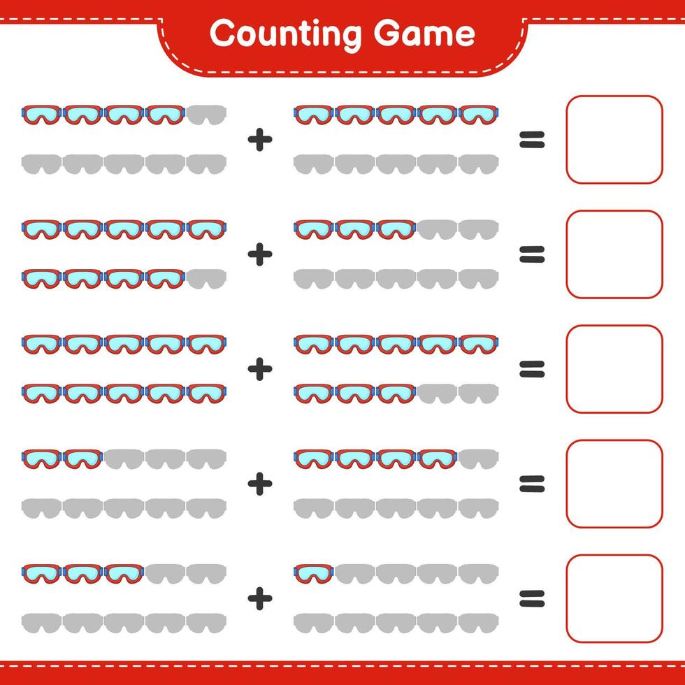 compter et faire correspondre, compter le nombre de lunettes et faire correspondre les bons numéros. jeu éducatif pour enfants, feuille de calcul imprimable, illustration vectorielle vecteur