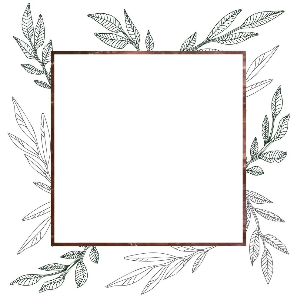 cadre carré de style bohème. un cadre décoré de feuilles peintes pour une invitation à un mariage, un enterrement de vie de jeune fille, une fête. vecteur