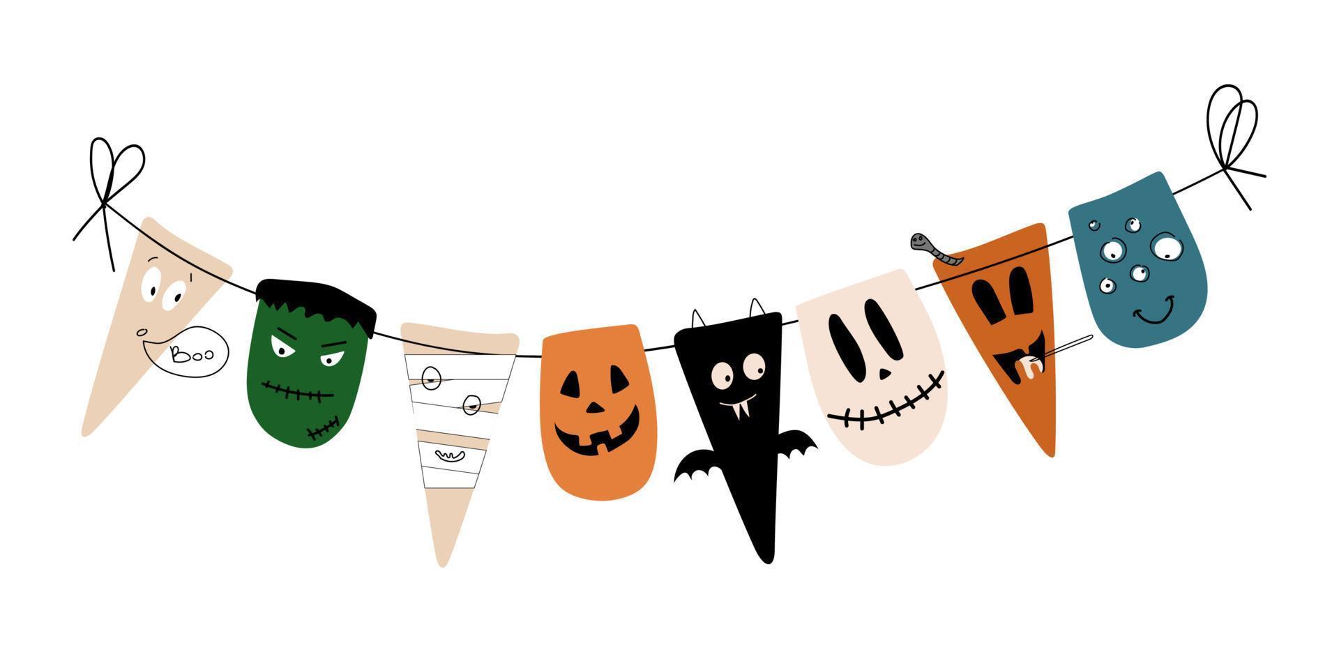drapeaux de monstres doodle pour halloween. vecteur