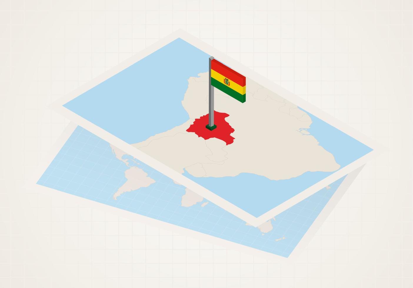bolivie sélectionnée sur la carte avec drapeau isométrique de bolivie. vecteur