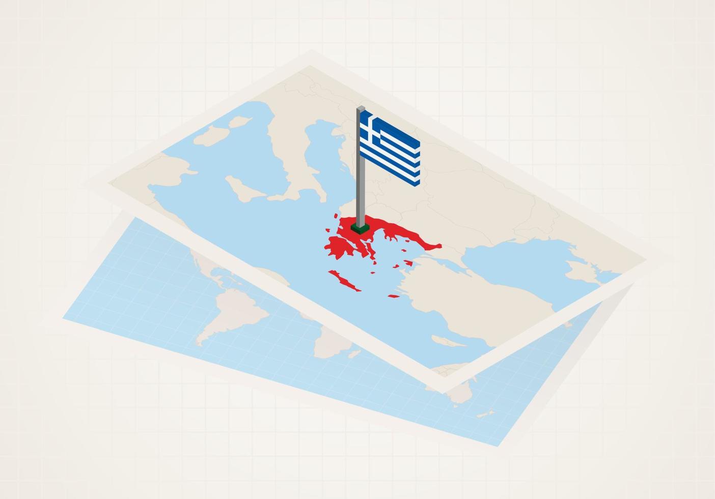 grèce sélectionnée sur la carte avec le drapeau isométrique de la grèce. vecteur