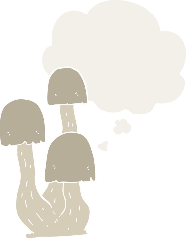 champignon de dessin animé et bulle de pensée dans un style rétro vecteur