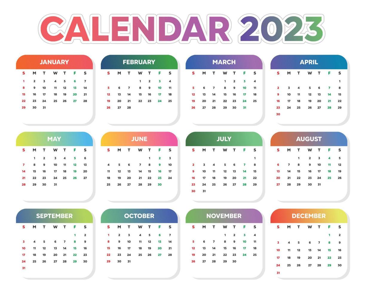 modèle de calendrier coloré plat 2023 vecteur