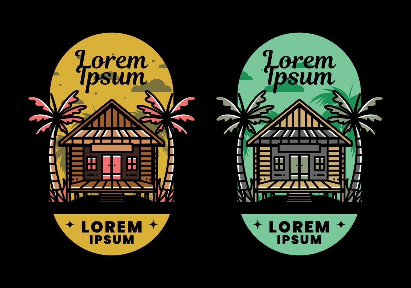 maison en bois sur la conception de badge illustration plage vecteur