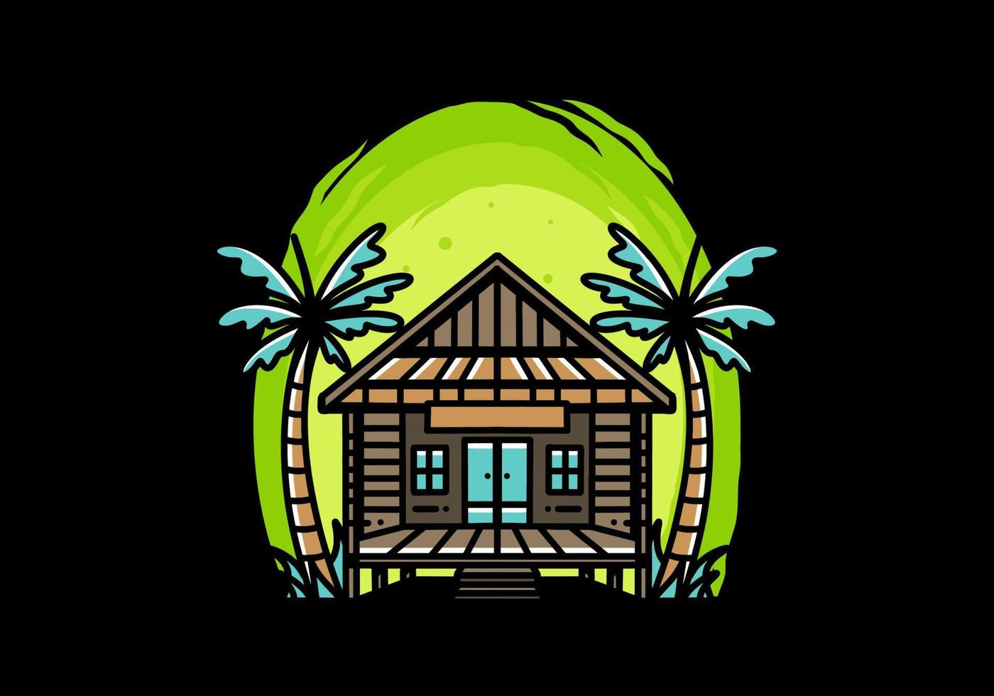 maison en bois sur la conception de badge illustration plage vecteur