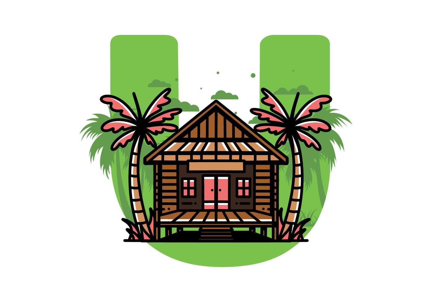 maison en bois sur la conception de badge illustration plage vecteur