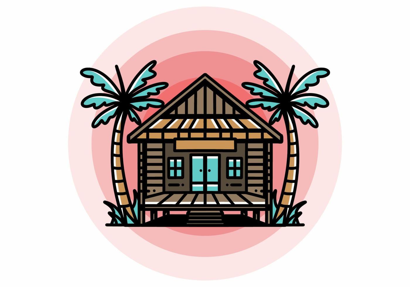 maison en bois sur la conception de badge illustration plage vecteur