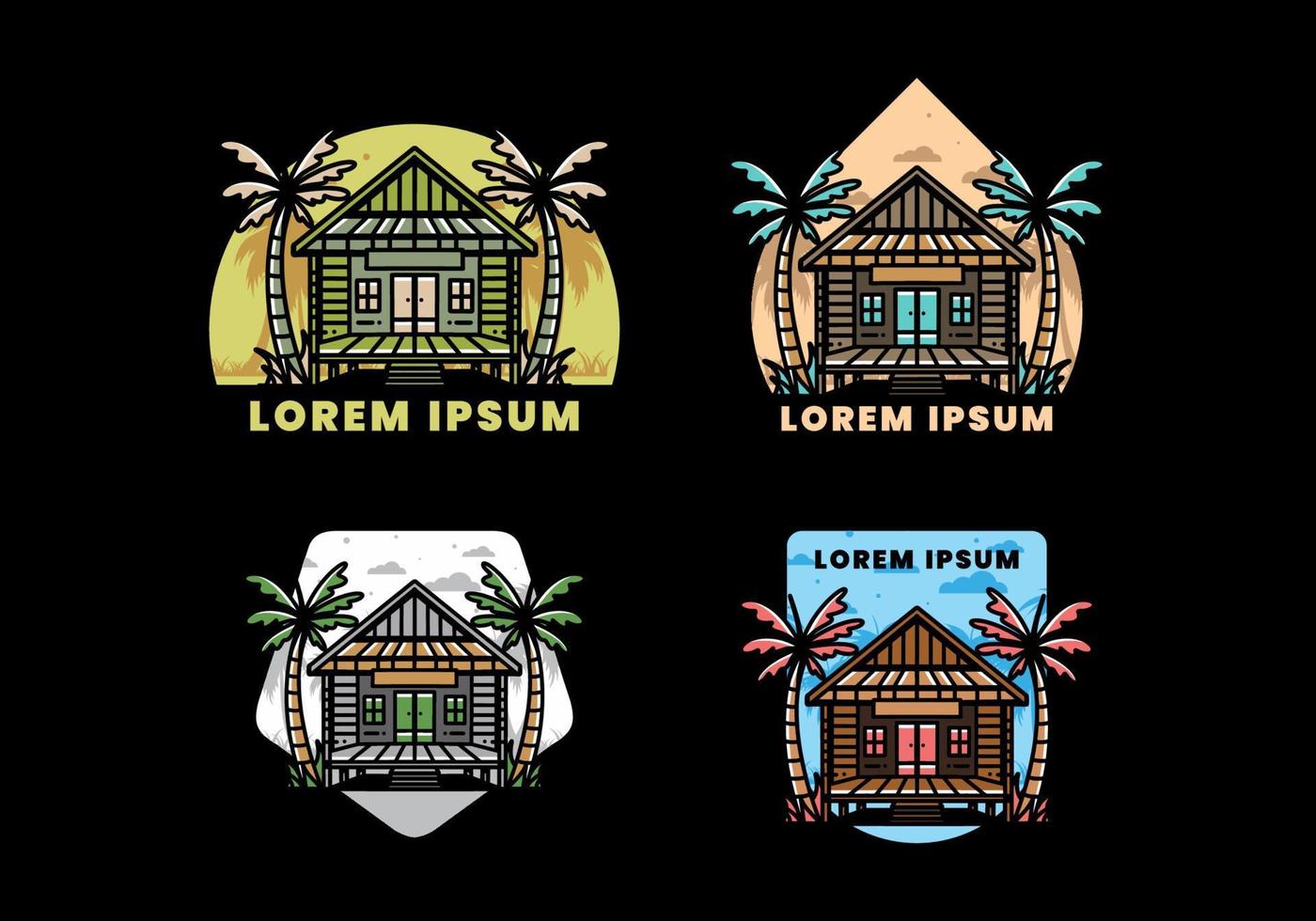 maison en bois sur la conception de badge illustration plage vecteur