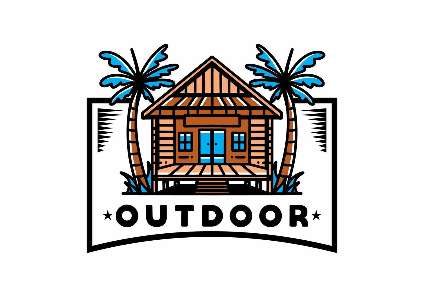 maison en bois sur la conception de badge illustration plage vecteur