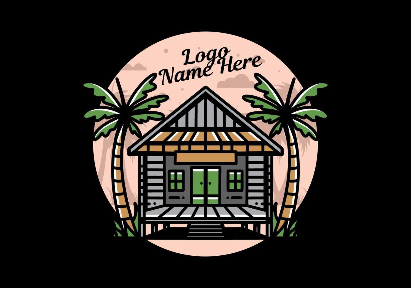 maison en bois sur la conception de badge illustration plage vecteur