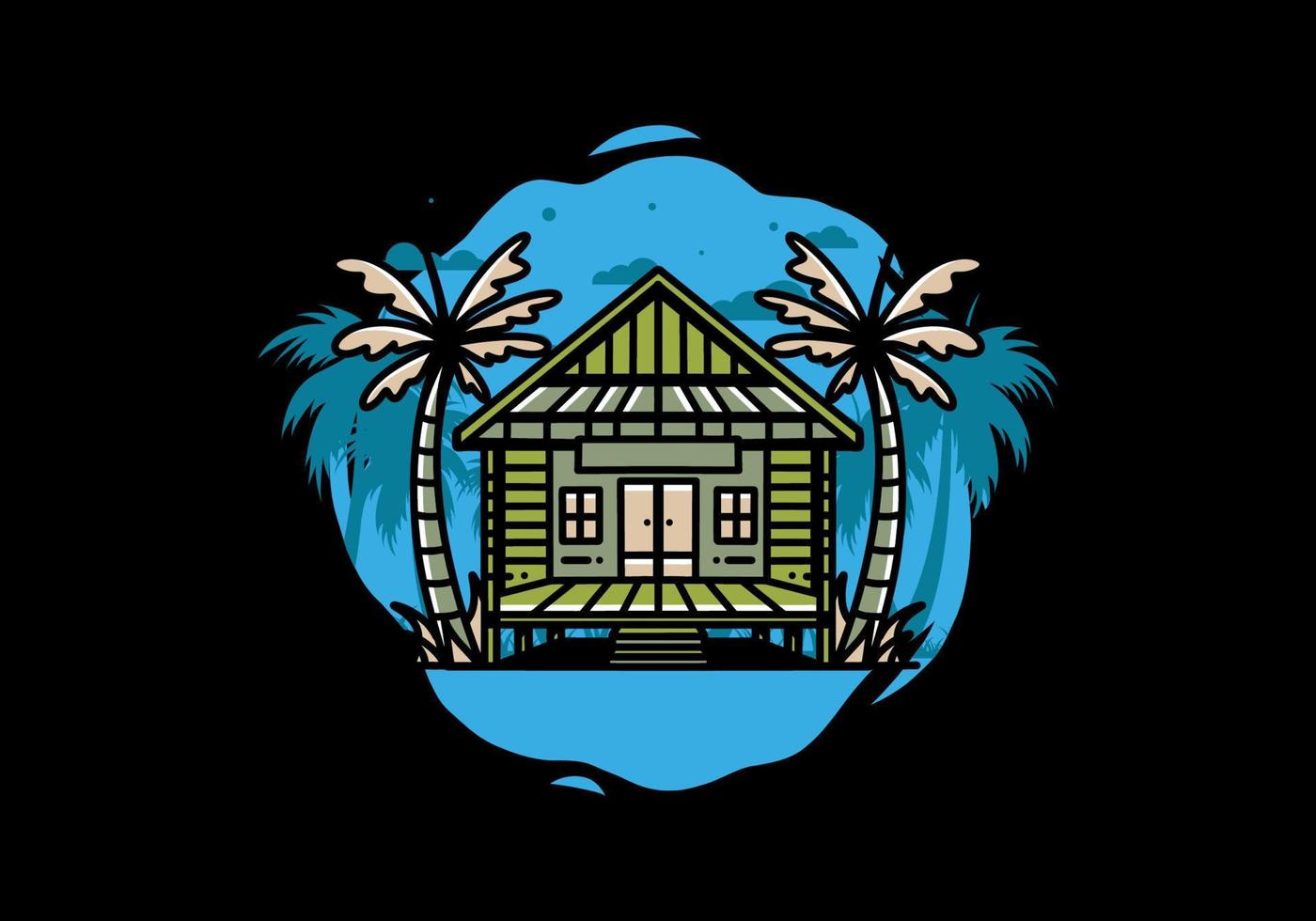 maison en bois sur la conception de badge illustration plage vecteur