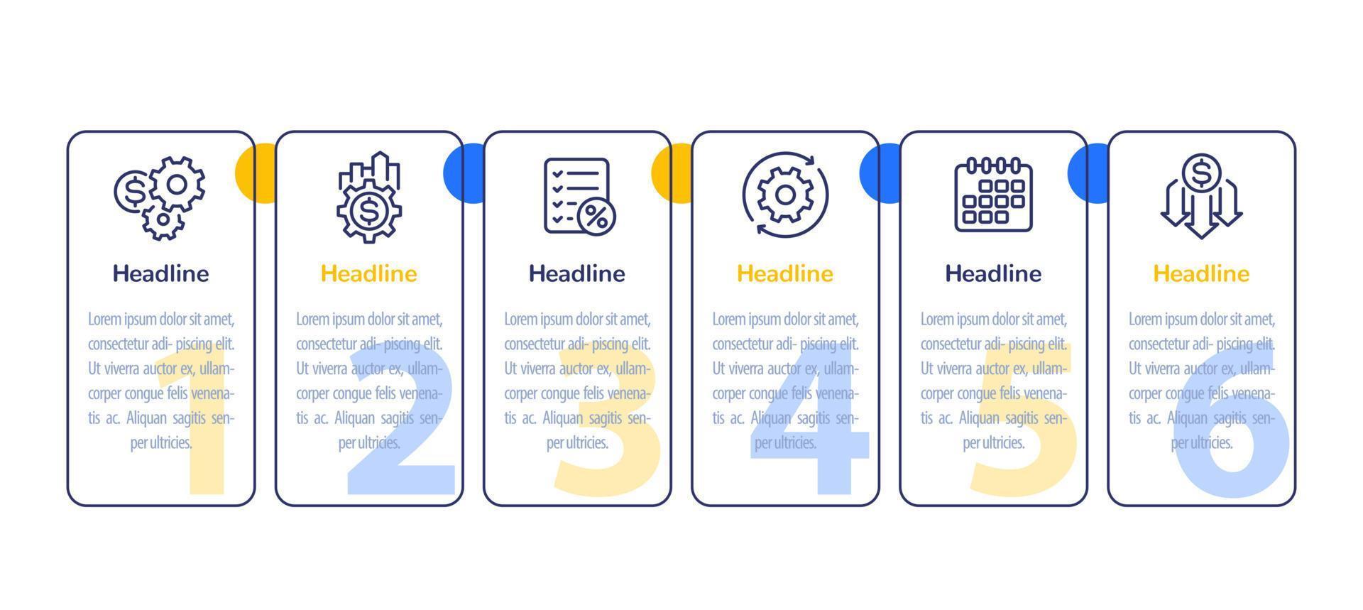 rentable, efficacité financière, infographie en 6 étapes avec icônes de ligne vecteur