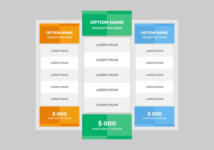 Vector de table de tarification gratuite