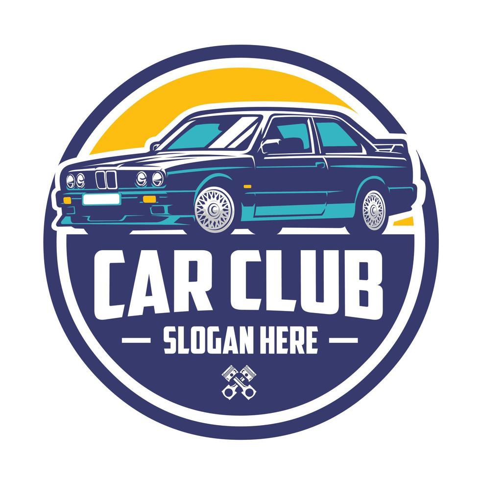 illustration vectorielle de l'emblème du logo du club de voiture de sport premium des années 90 vecteur
