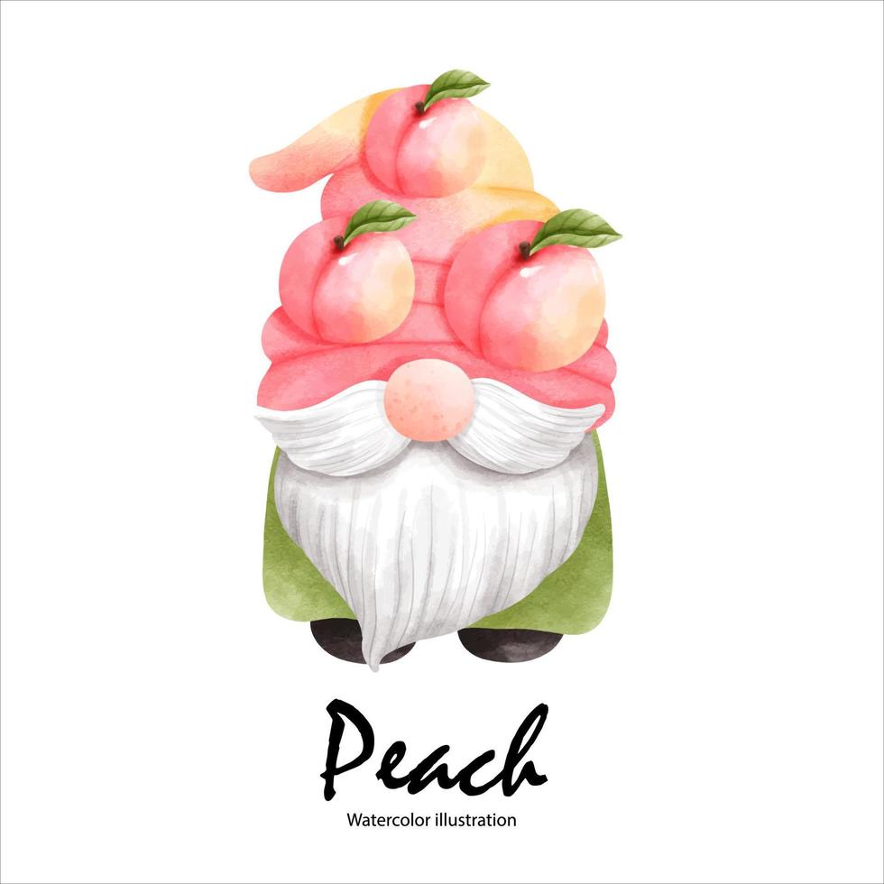 pêches aquarelles, fruits aquarelle gnome pêche. illustration vectorielle vecteur