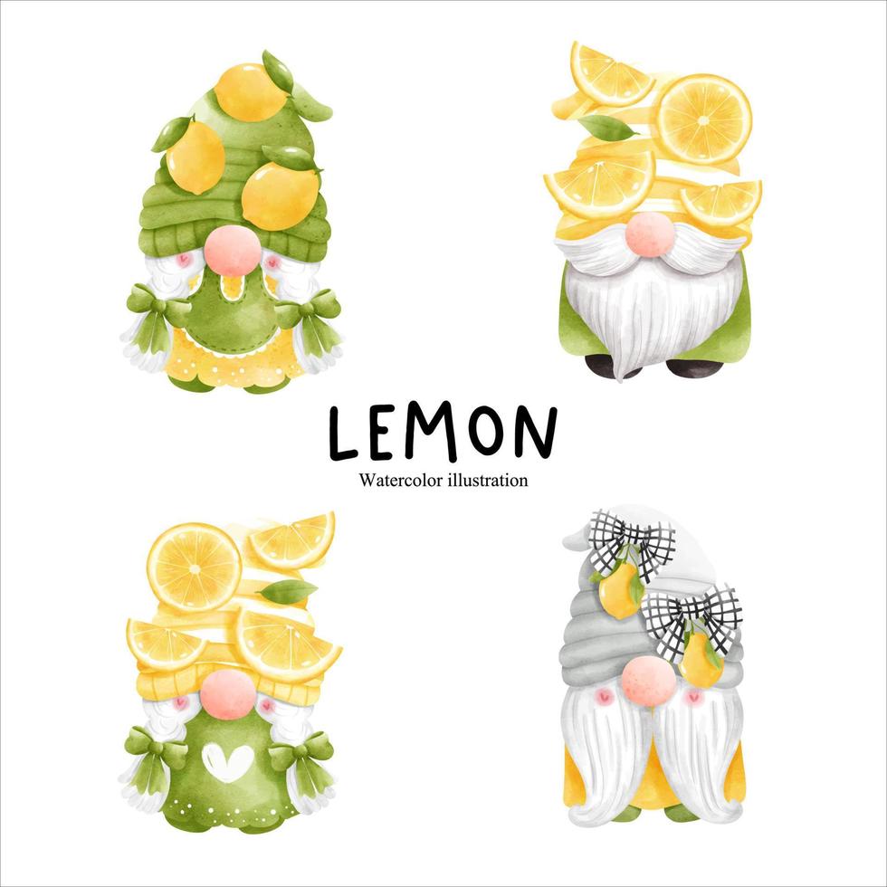 gnome de citron aquarelle, illustration vectorielle d'agrumes vecteur