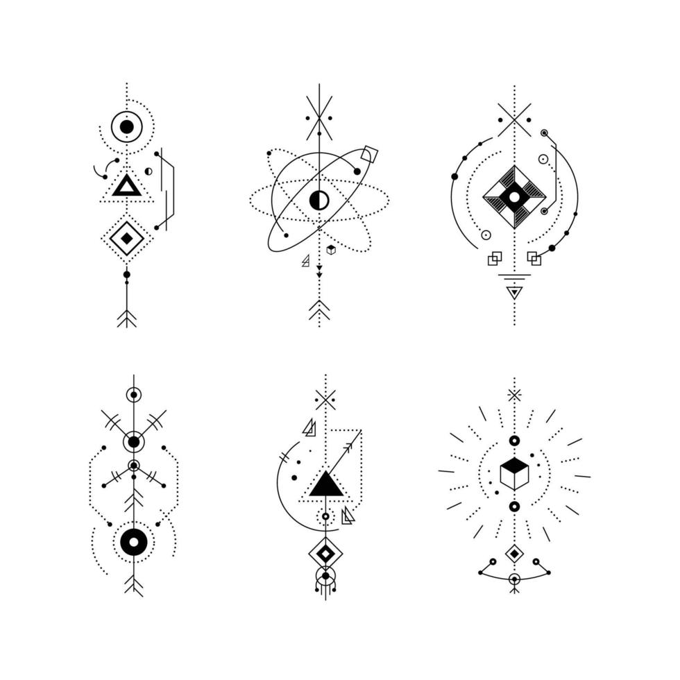 tatouage géométrique abstrait avec cercle, triangle et carré vecteur