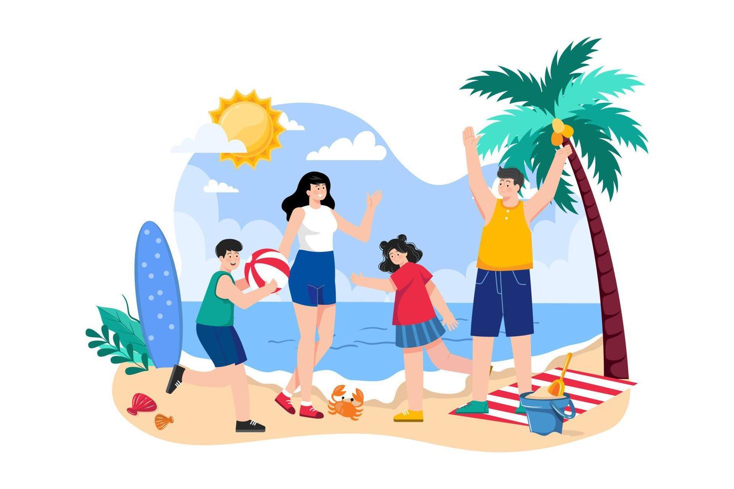 concept d'illustration de vacances à la plage en famille sur fond blanc vecteur