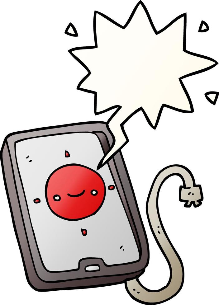 appareil de téléphone portable de dessin animé et bulle de dialogue dans un style de dégradé lisse vecteur