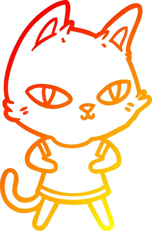 ligne de gradient chaud dessin chat de dessin animé regardant fixement vecteur