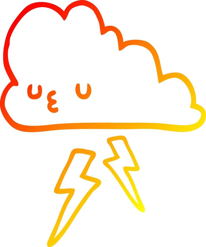 ligne de gradient chaud dessinant un nuage d'orage de dessin animé vecteur