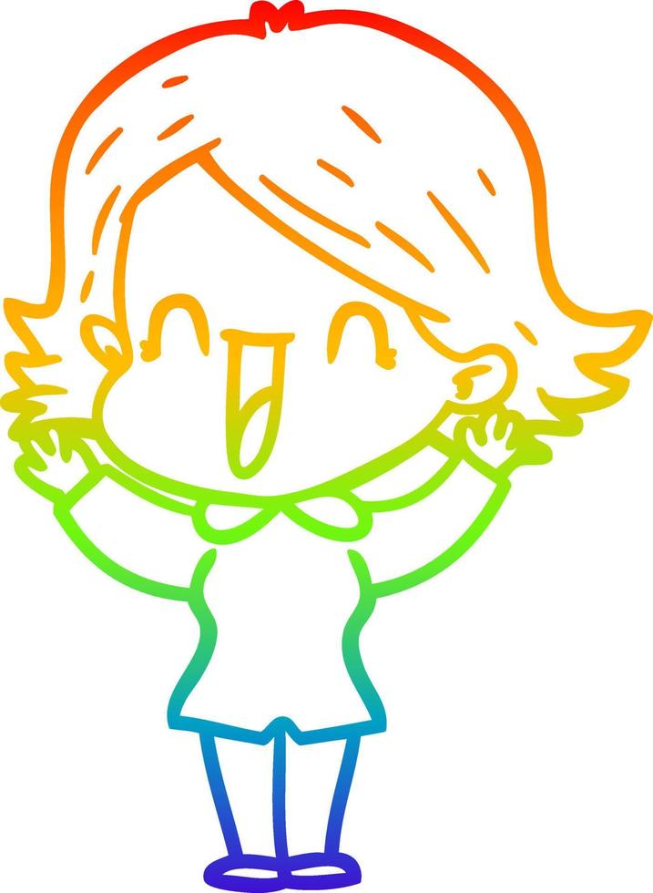 arc en ciel gradient ligne dessin dessin animé femme heureuse vecteur