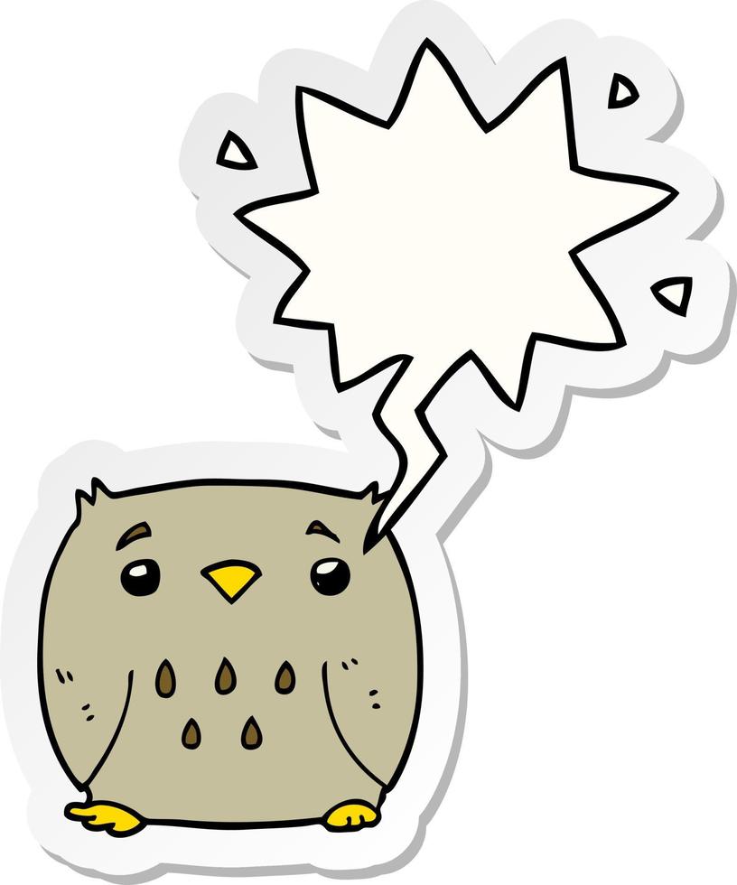 hibou de dessin animé et autocollant de bulle de dialogue vecteur