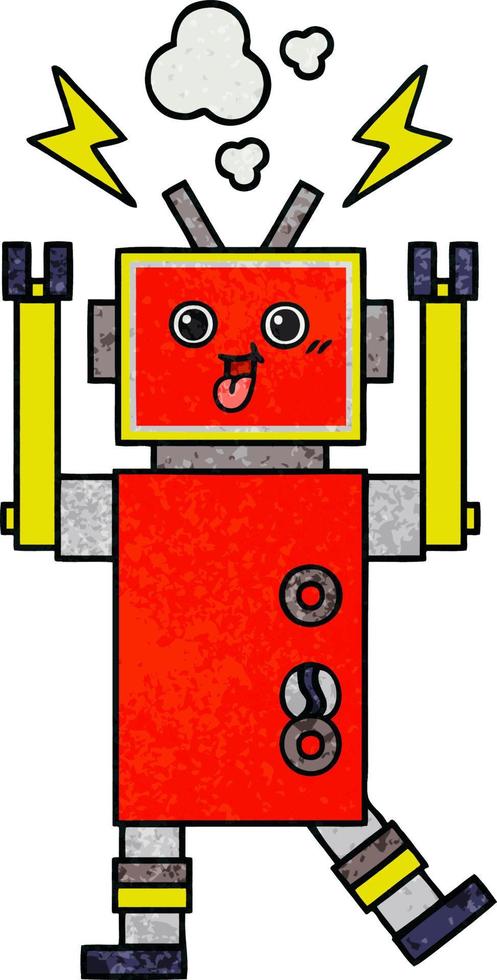 robot de dessin animé de texture grunge rétro vecteur