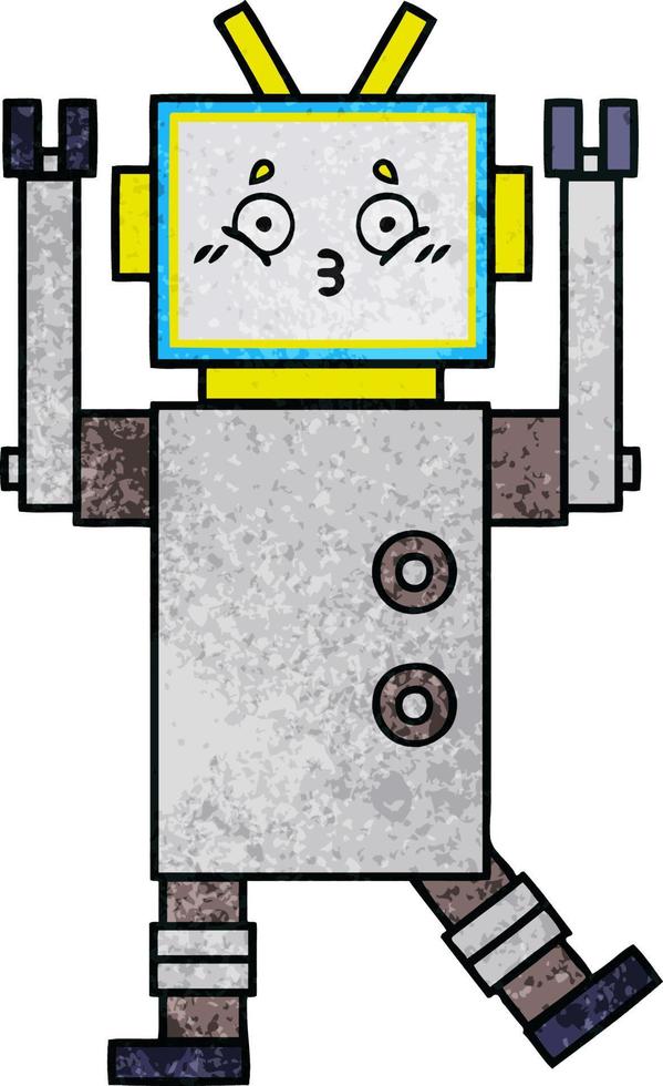 robot de dessin animé de texture grunge rétro vecteur