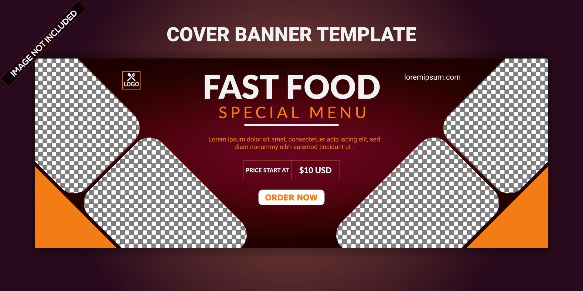 menu de nourriture et conception de bannière de modèle de couverture facebook de restaurant. vecteur