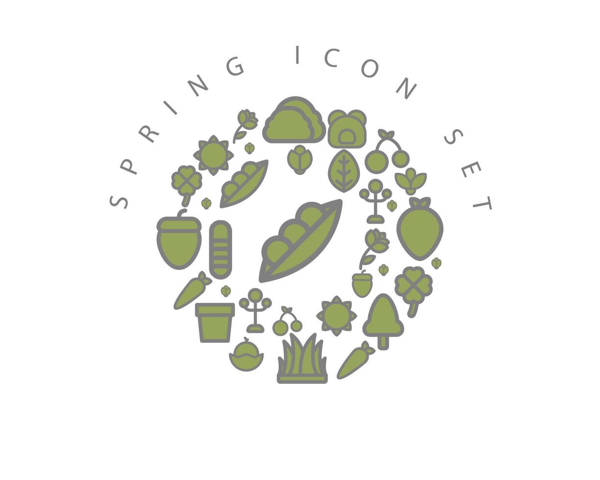 conception de jeu d'icônes de printemps sur fond blanc. vecteur