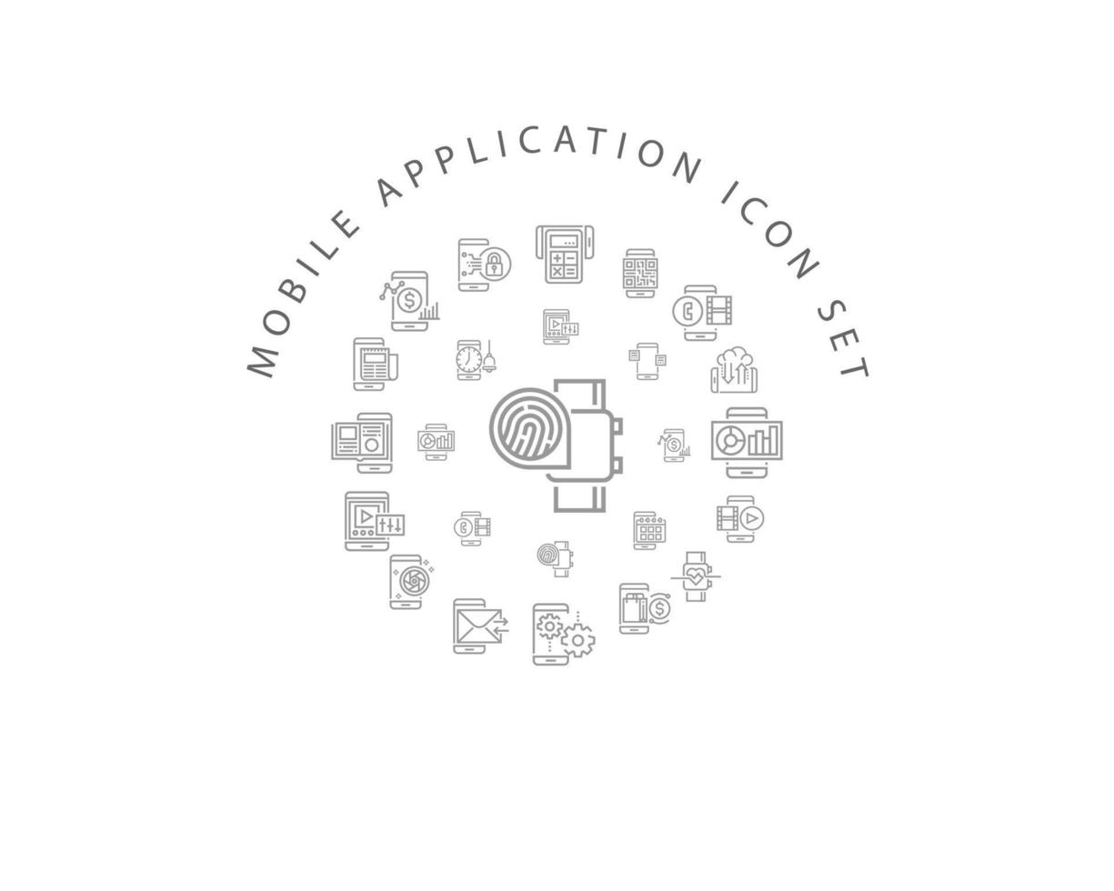 conception de jeu d'icônes d'application mobile sur fond blanc. vecteur