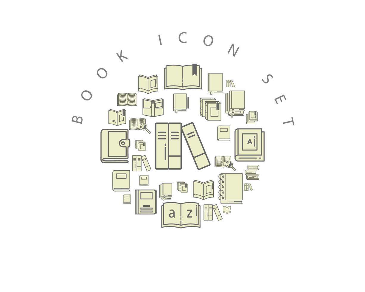 conception de jeu d'icônes de livre sur fond blanc. vecteur