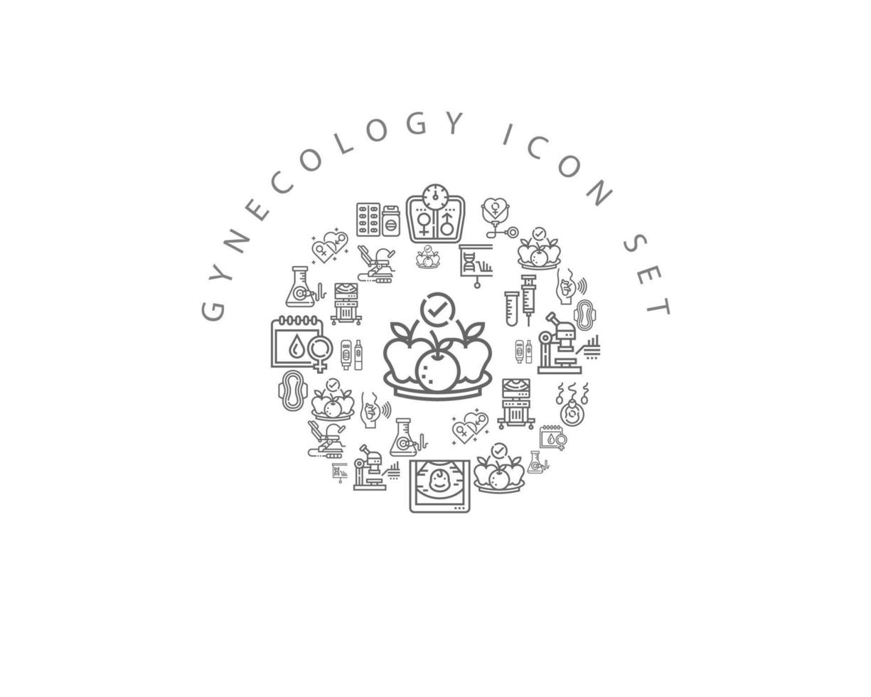 conception de jeu d'icônes d'éléments de gynécologie sur fond blanc vecteur