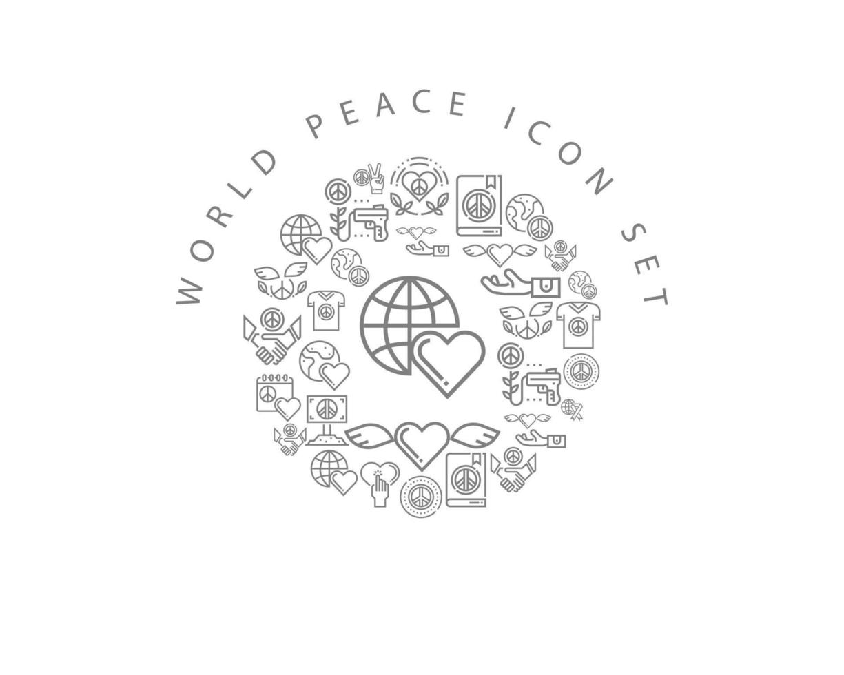 conception de jeu d'icônes de paix mondiale sur fond blanc. vecteur