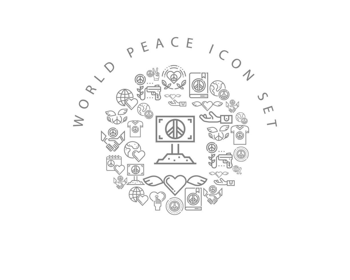 conception de jeu d'icônes de paix mondiale sur fond blanc. vecteur