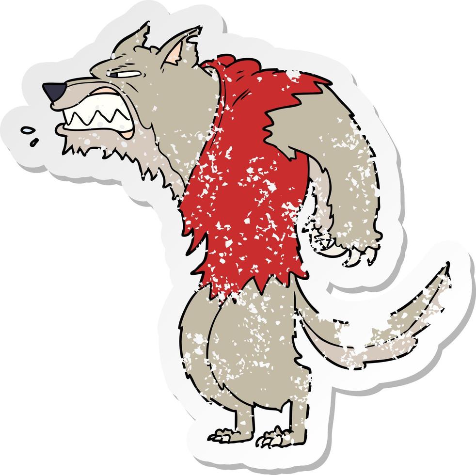 autocollant en détresse d'un dessin animé de loup-garou en colère vecteur