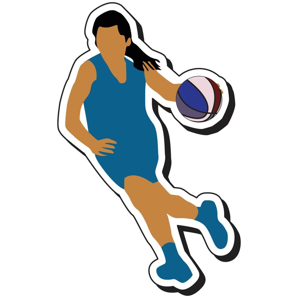 autocollant d'illustration, fille de basket-ball posant en dribble vecteur