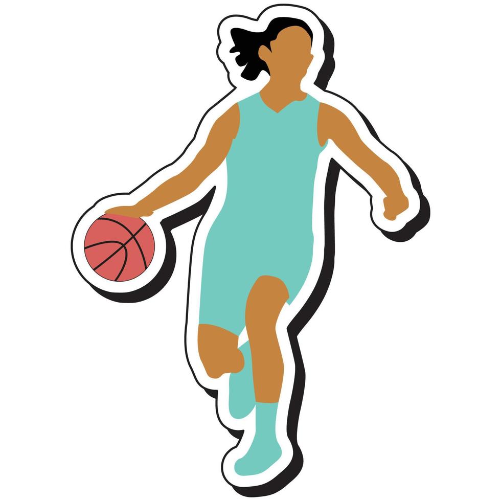 autocollant d'illustration, fille de basket-ball posant en dribble vecteur