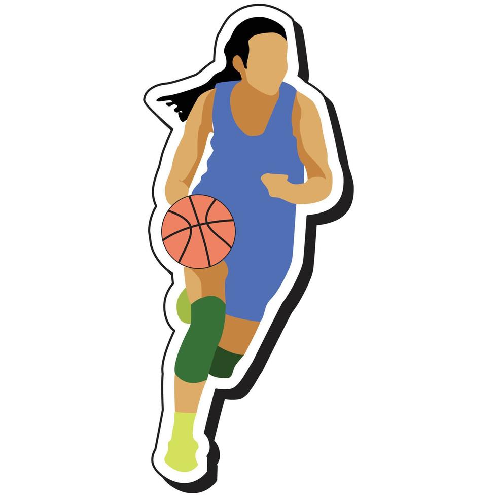 autocollant d'illustration, fille de basket-ball posant en dribble vecteur