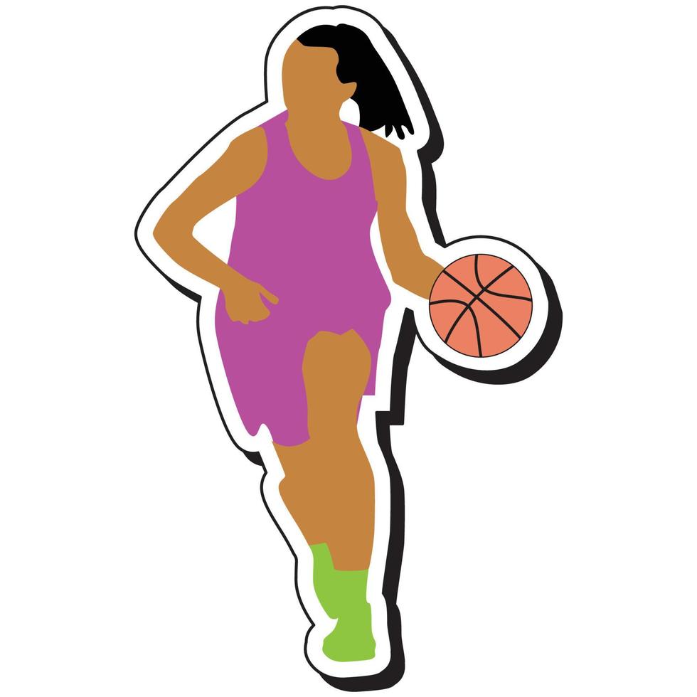 autocollant d'illustration, fille de basket-ball posant en dribble vecteur