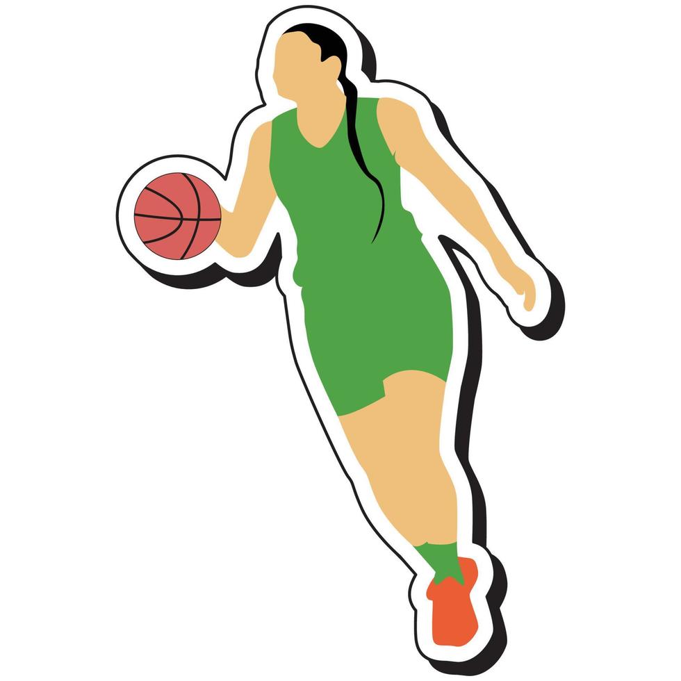 autocollant d'illustration, fille de basket-ball posant en dribble vecteur