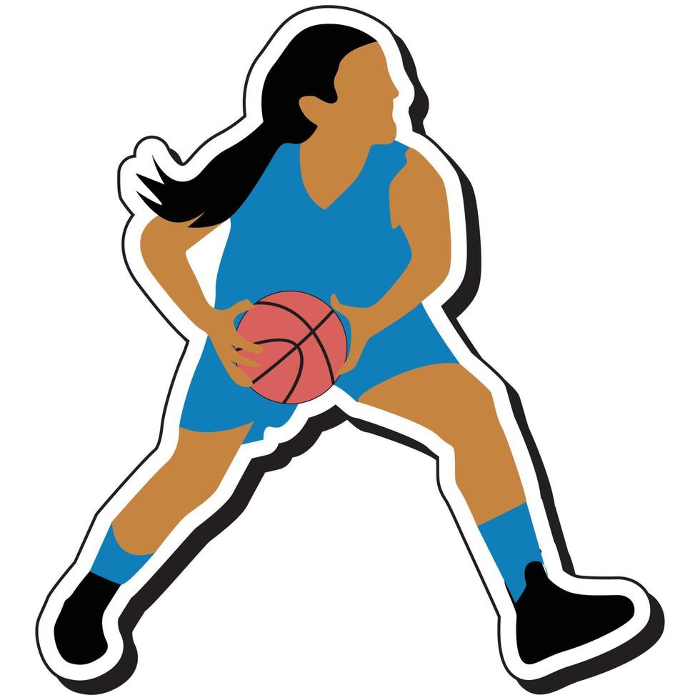 autocollant d'illustration, fille de basket-ball posant en dribble vecteur