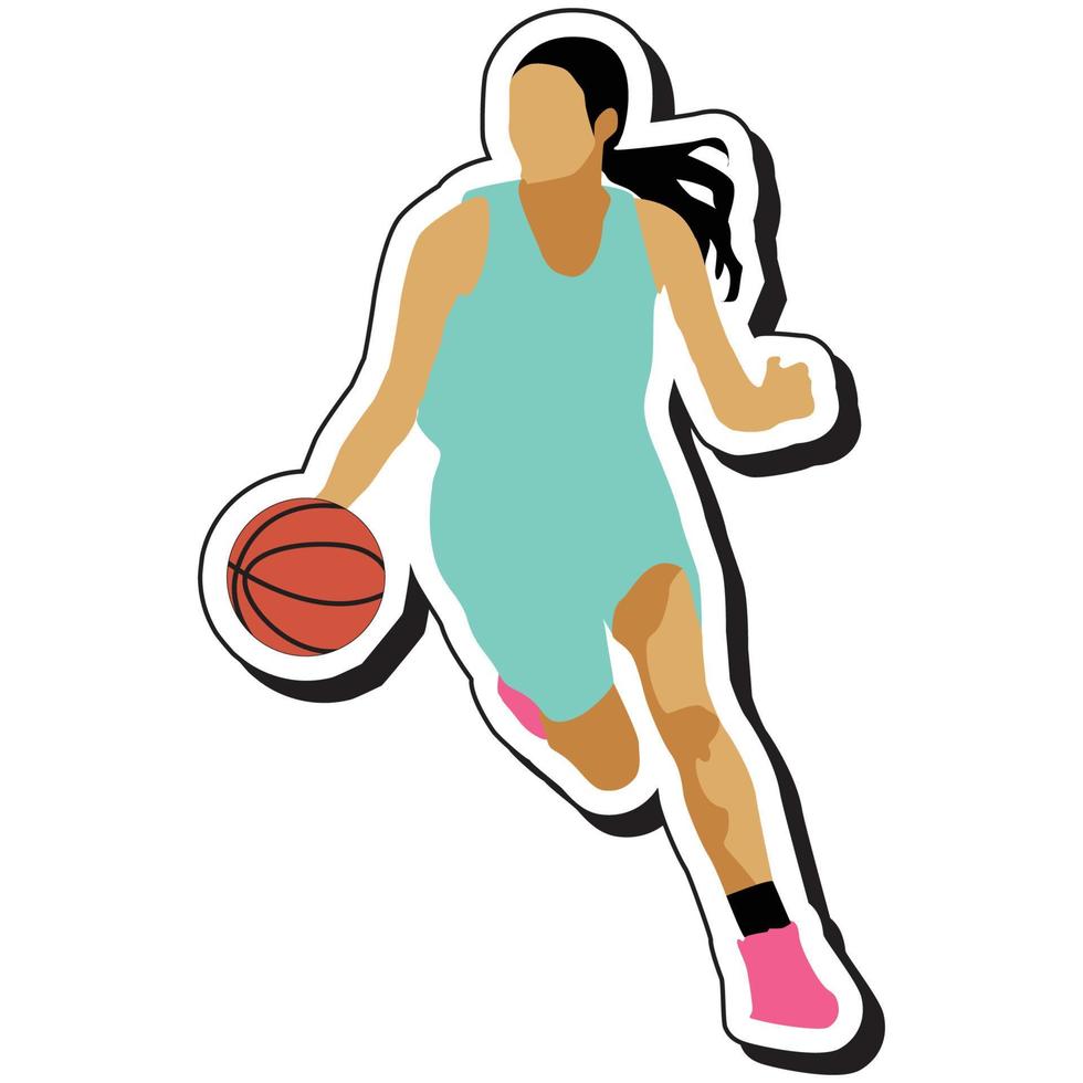 autocollant d'illustration, fille de basket-ball posant en dribble vecteur