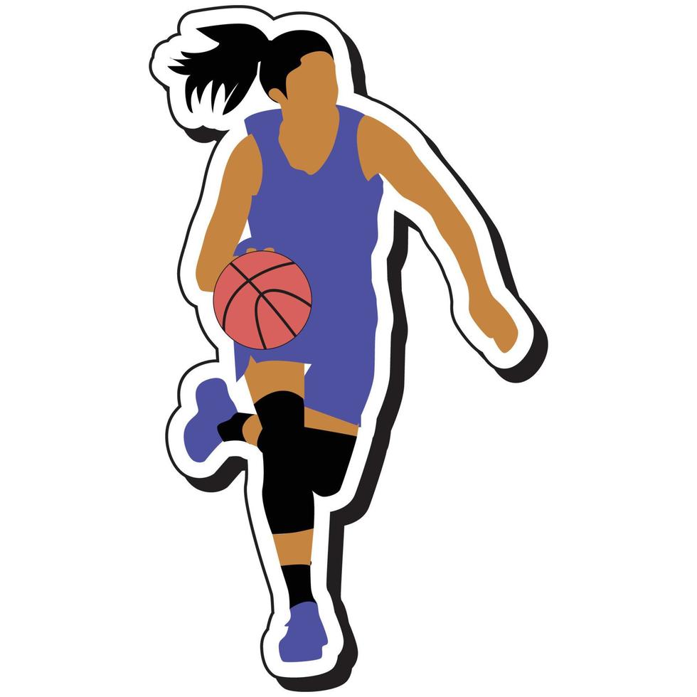 autocollant d'illustration, fille de basket-ball posant en dribble vecteur