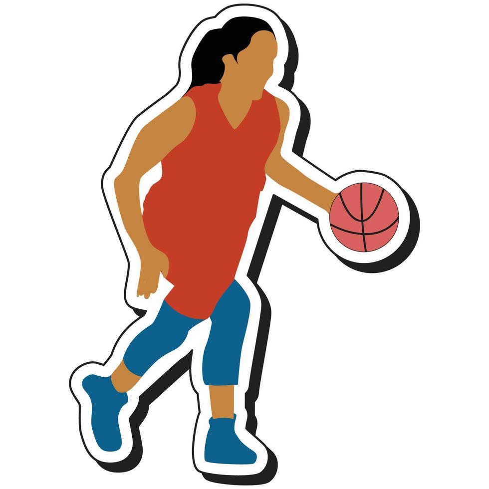 autocollant d'illustration, fille de basket-ball posant en dribble vecteur