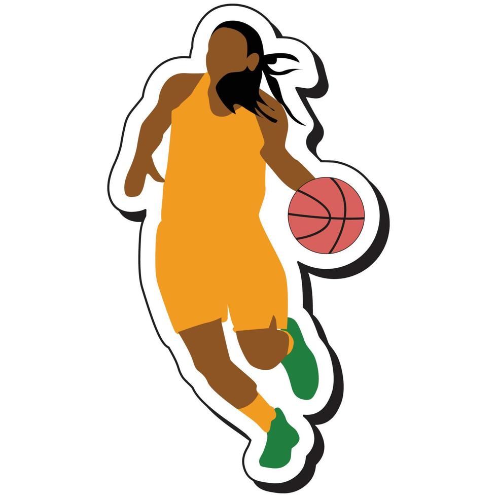 autocollant d'illustration, fille de basket-ball posant en dribble vecteur