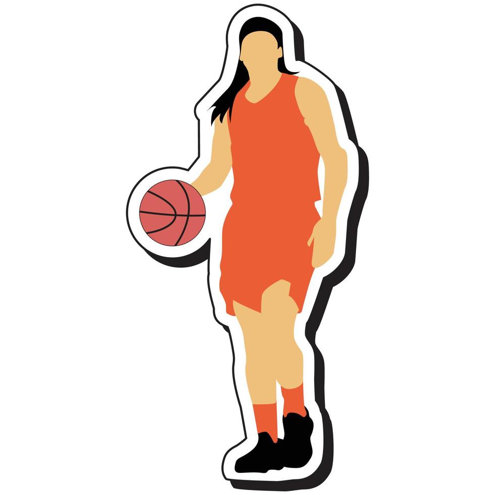 autocollant d'illustration, fille de basket-ball posant en dribble vecteur