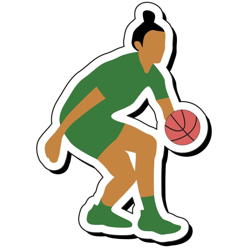 autocollant d'illustration, fille de basket-ball posant en dribble vecteur